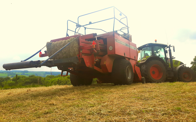 P.r, j.m & s.r houlston agricultural contractors with Large square baler at Glaisdale
