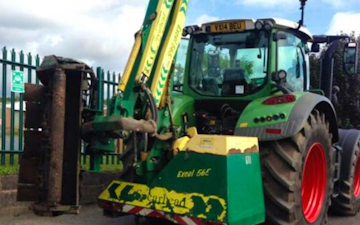 G&t agricultural contractors ltd with Hedge cutter at Cleobury Mortimer