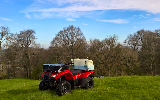 Little malvern farm paddock maintenance  with Tractor-mounted sprayer at Little Malvern