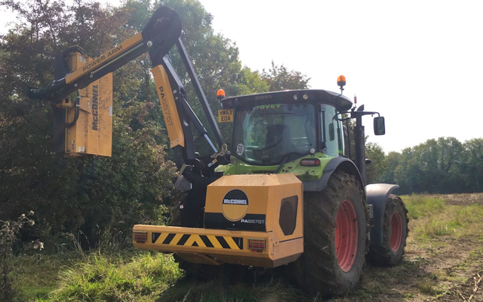 Tovey agri contracting  with Hedge cutter at West Harptree