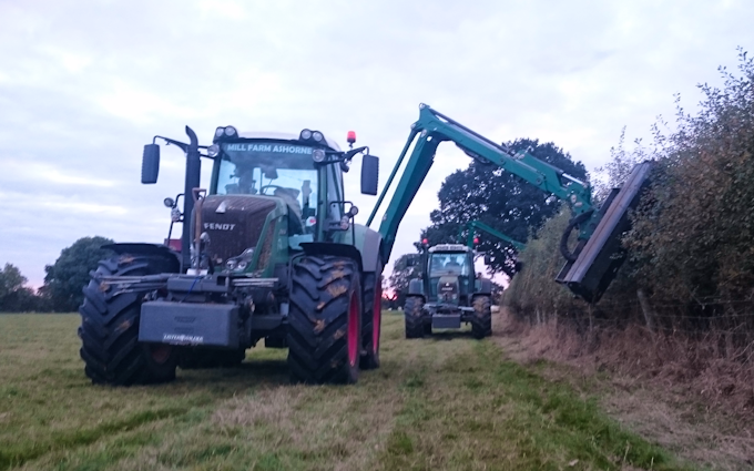 Mill farm ashorne, agricultural contractors with Hedge cutter at Ashorne