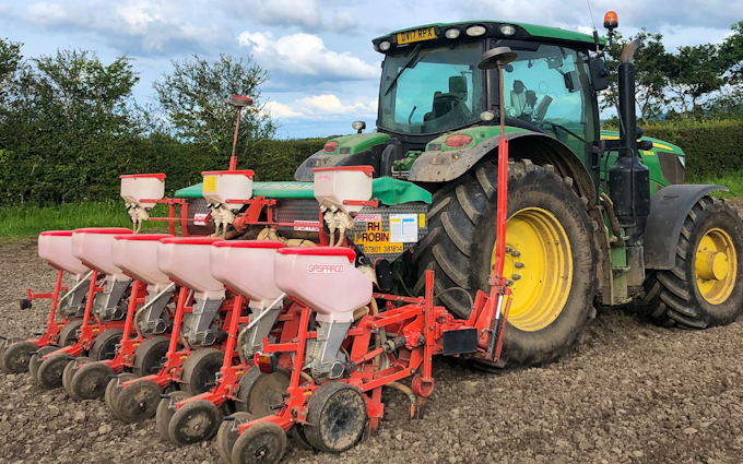 Manford farm contractors  with Precision drill at Oswestry