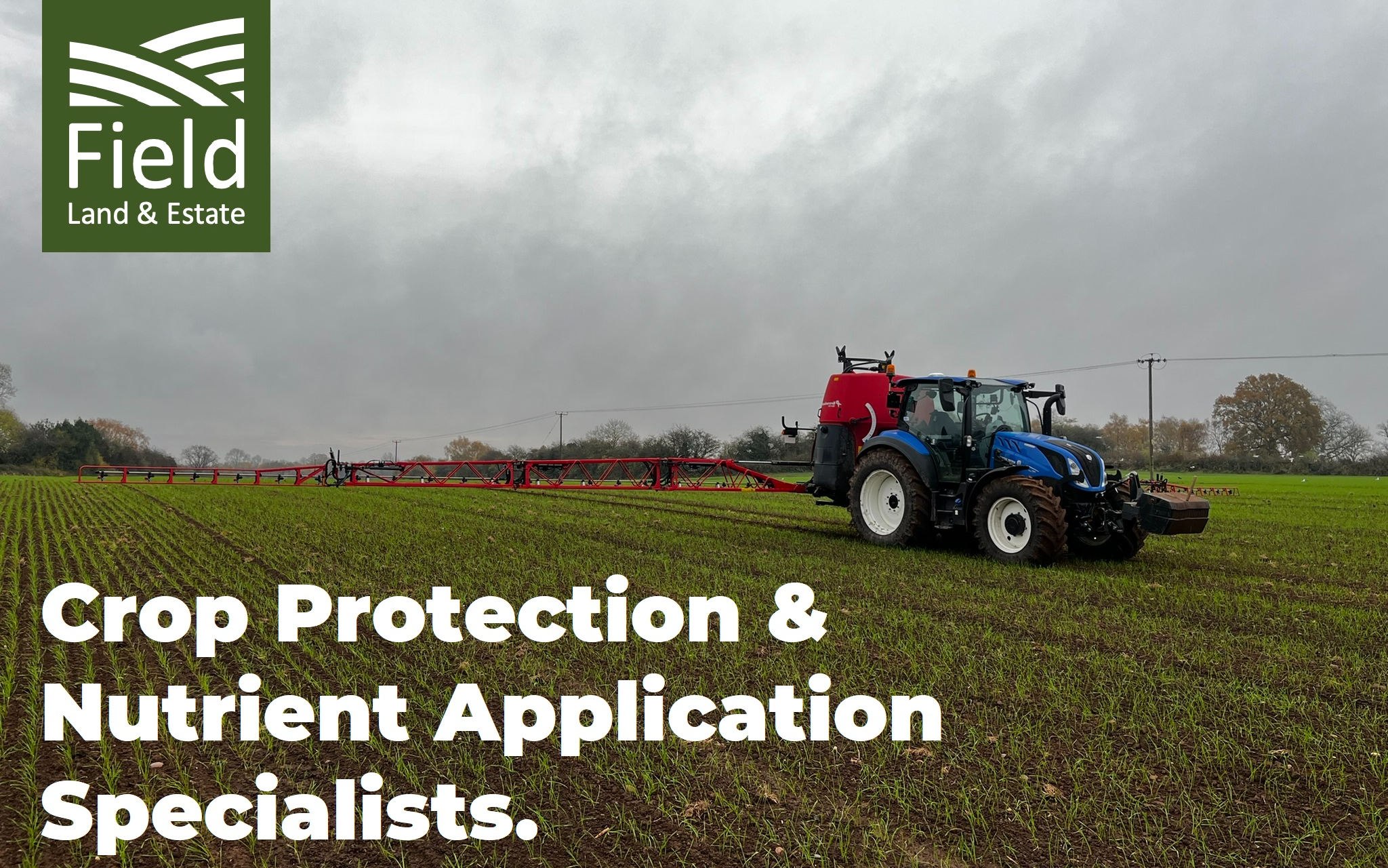 Field land & estate with Tractor-mounted sprayer at Stone