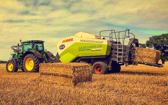 A r richards  with Large square baler at United Kingdom