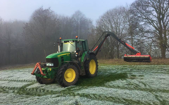 T&b agricultural contractors ltd with Hedge cutter at United Kingdom