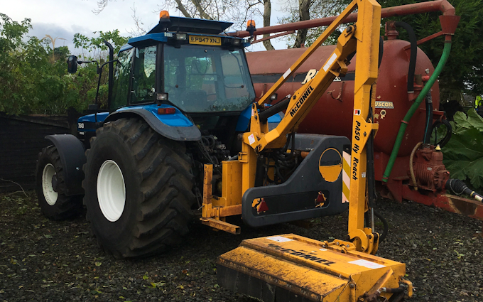 J pollock agri & haulage contractor with Hedge cutter at Derrykeighan