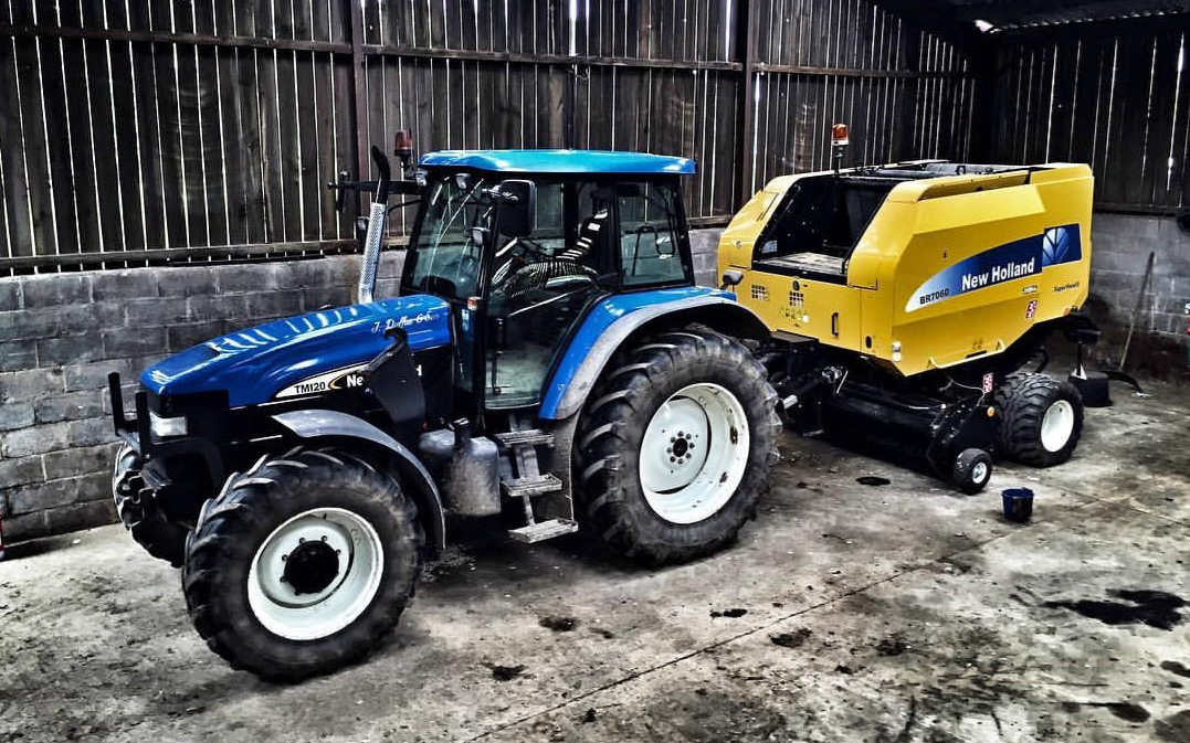 J duffus & son with Round baler at Braithwaite Lane