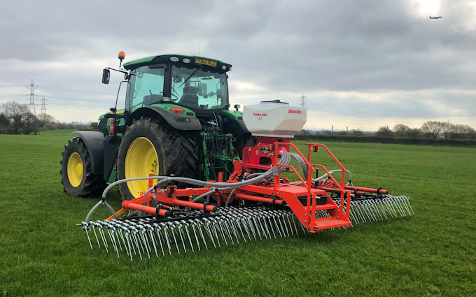 Rob hayton agricultural services with Tine harrow at United Kingdom