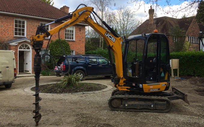 Gunns contractors ltd with Mini digger at Church Crookham