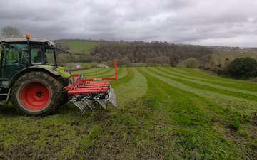 A.d.s agricultural contractors  with Tine harrow at Muddiford