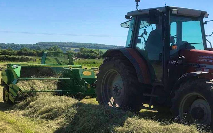 Jon richards contracting  with Small square baler at Hewish