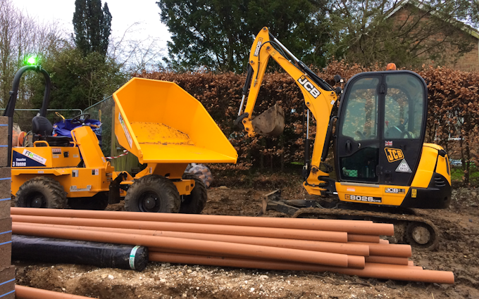 Gunns contractors ltd with Drainage Trencher at Church Crookham