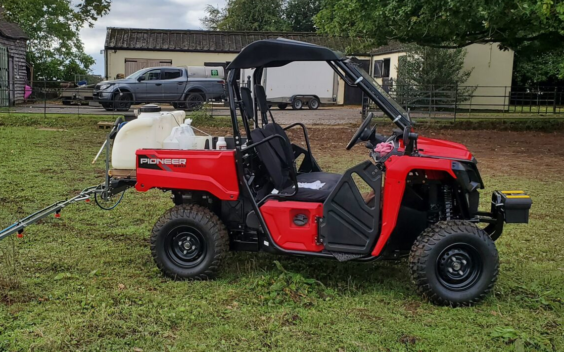 Little malvern farm paddock maintenance  with ATV sprayer at Little Malvern
