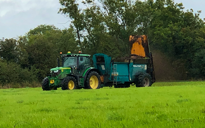 Jon richards contracting  with Manure/waste spreader at East Hewish