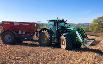 Ashley thomas agri services with Lime spreader at Chelmarsh