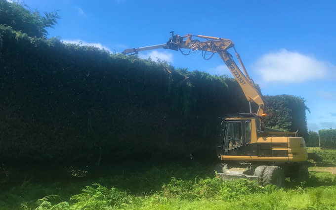 Hedge & shelterbelt trimming with Hedge cutter/mulcher at Mill Road