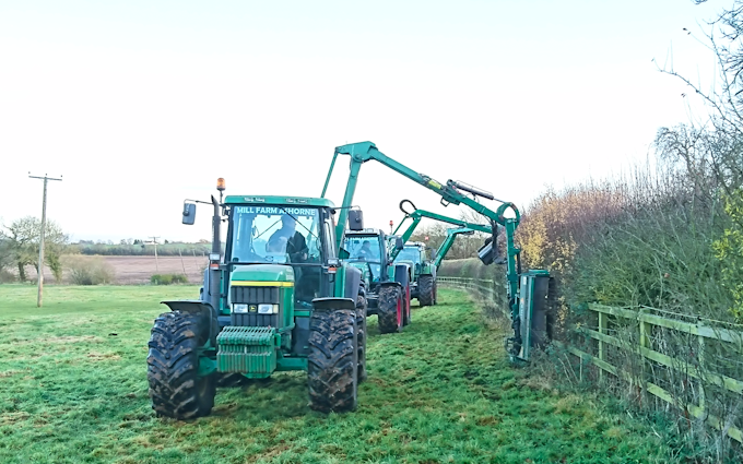 Mill farm ashorne, agricultural contractors with Hedge cutter at Ashorne
