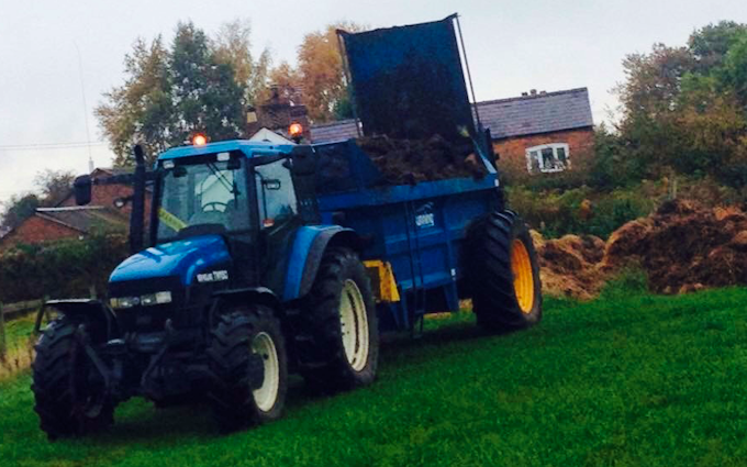 Beech farm contracting  with Manure/waste spreader at Kingsley
