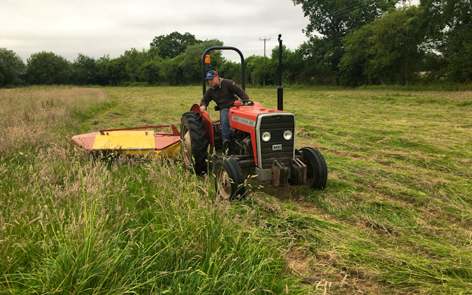 Gunns contractors ltd with Mower at Church Crookham