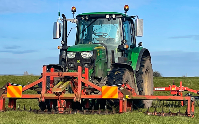Jon richards contracting  with Meadow aerator at East Hewish