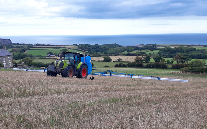 P.r, j.m & s.r houlston agricultural contractors with Tractor-mounted sprayer at Glaisdale