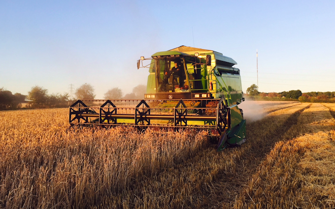 Land and forestry ltd with Combine harvester at United Kingdom