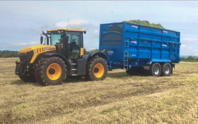 J. steel contracting  with Silage/grain trailer at Cauldhame Farm Road