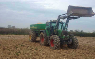 C r ellis contracting  with Lime spreader at Axminster