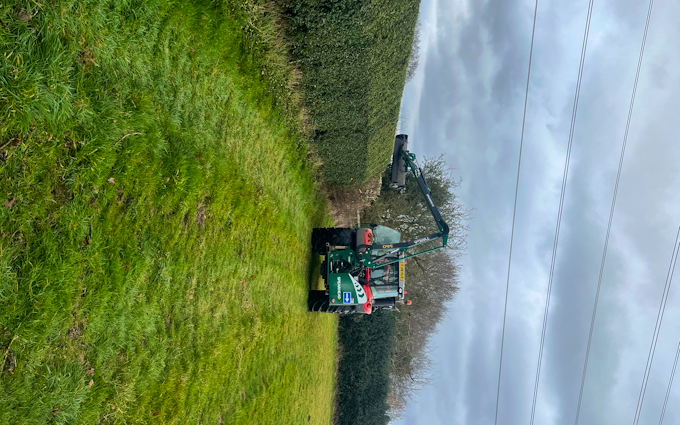Hollywell farm agricultural ltd with Hedge cutter at Chorley