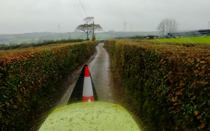 A.d.s agricultural contractors  with Hedge cutter at Muddiford